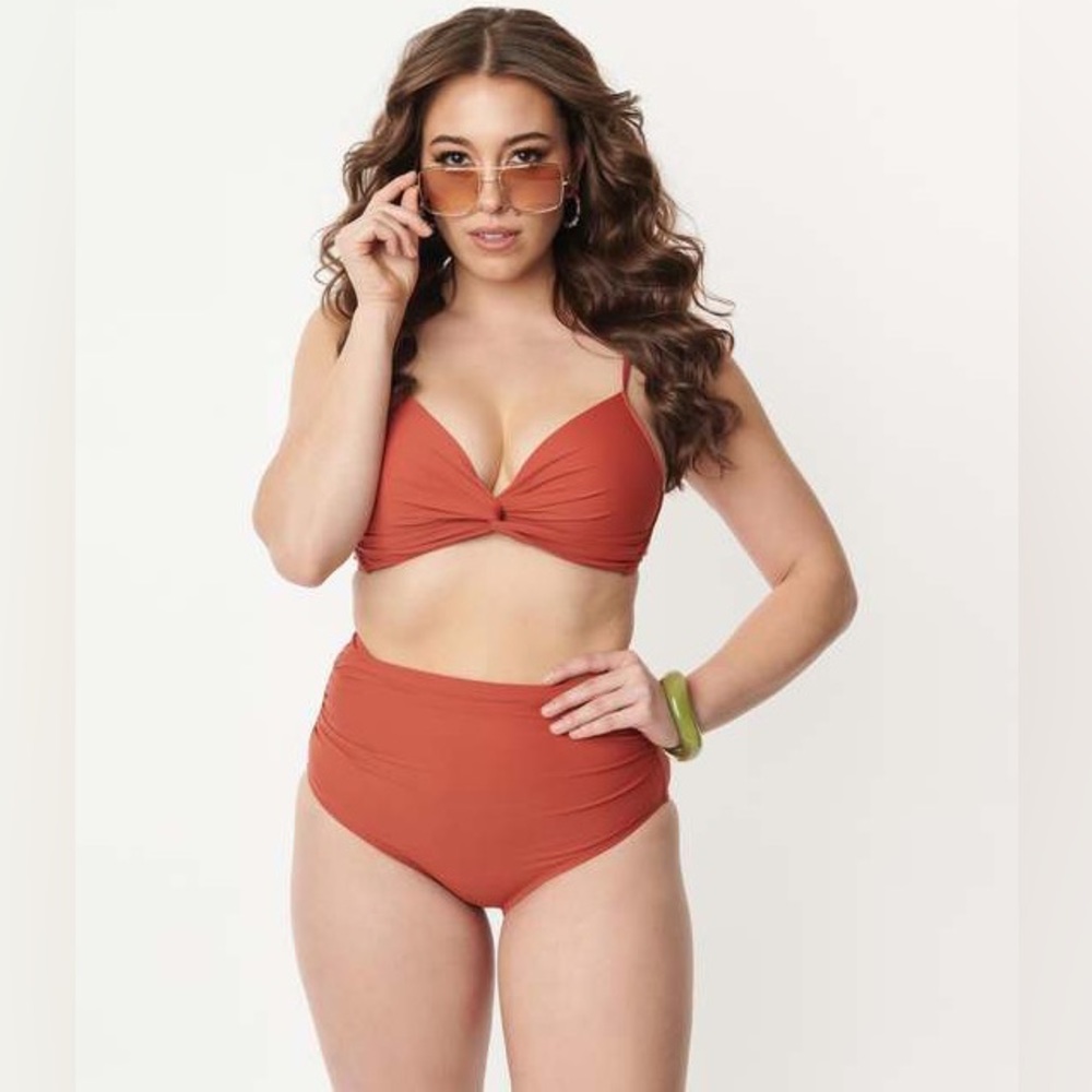 Brick Red Vintage Style High Waisted Bikini